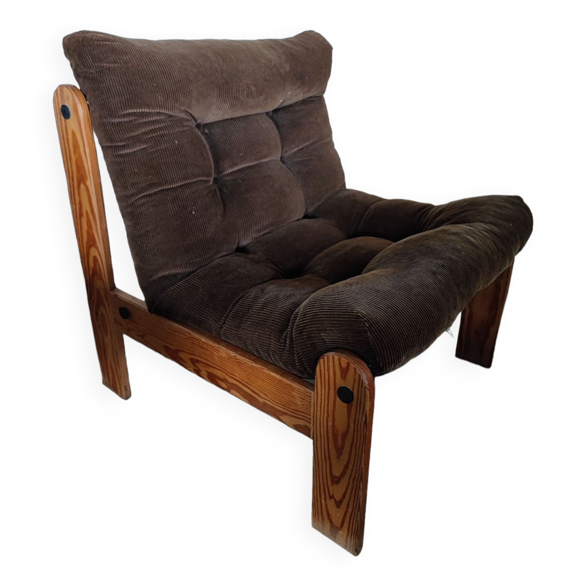 Scandinavian pine and velvet armchair