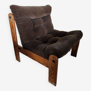 Fauteuil scandinave pin et velours