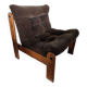 Scandinavian pine and velvet armchair