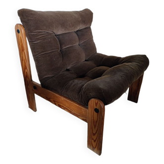 Scandinavian armchair pine and velvet
