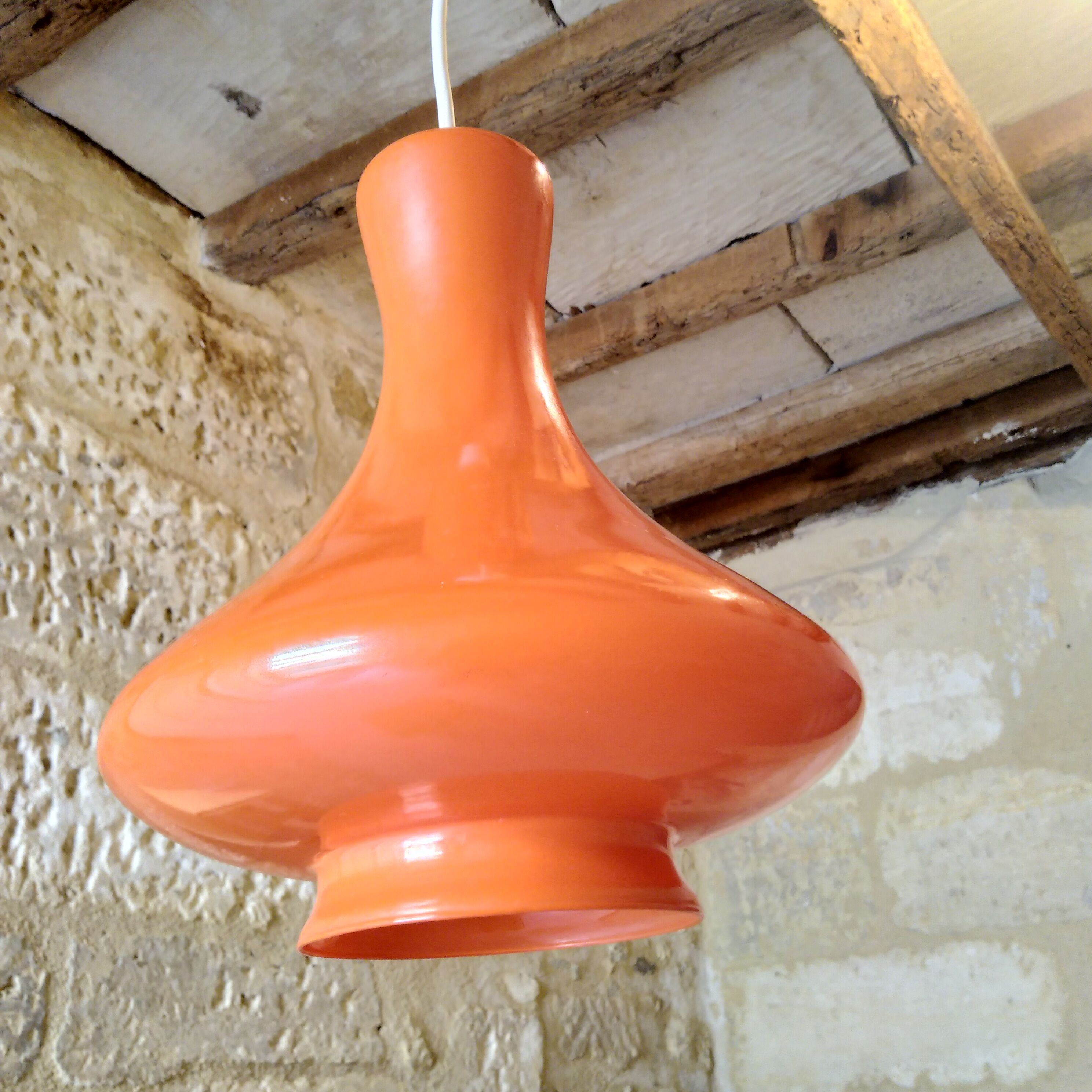 Orange opaline chandelier 1970