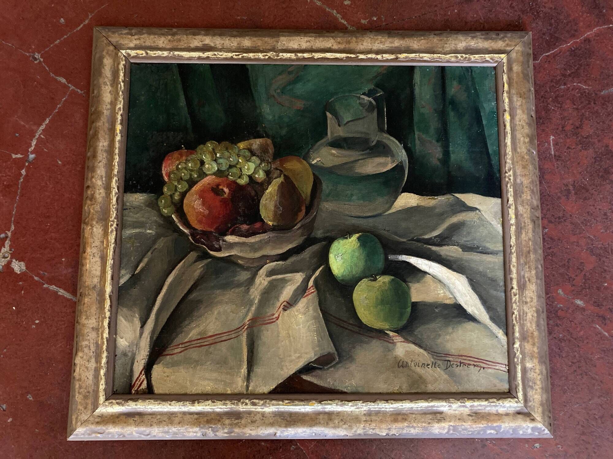 Oil on canvas still life with cubist apples Antoinette Destrem circa 1920