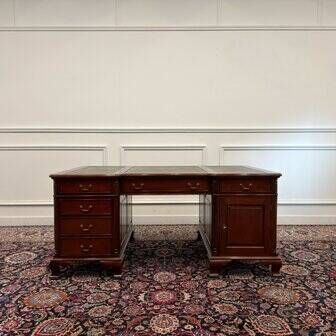 Classic English partner desk green leather
