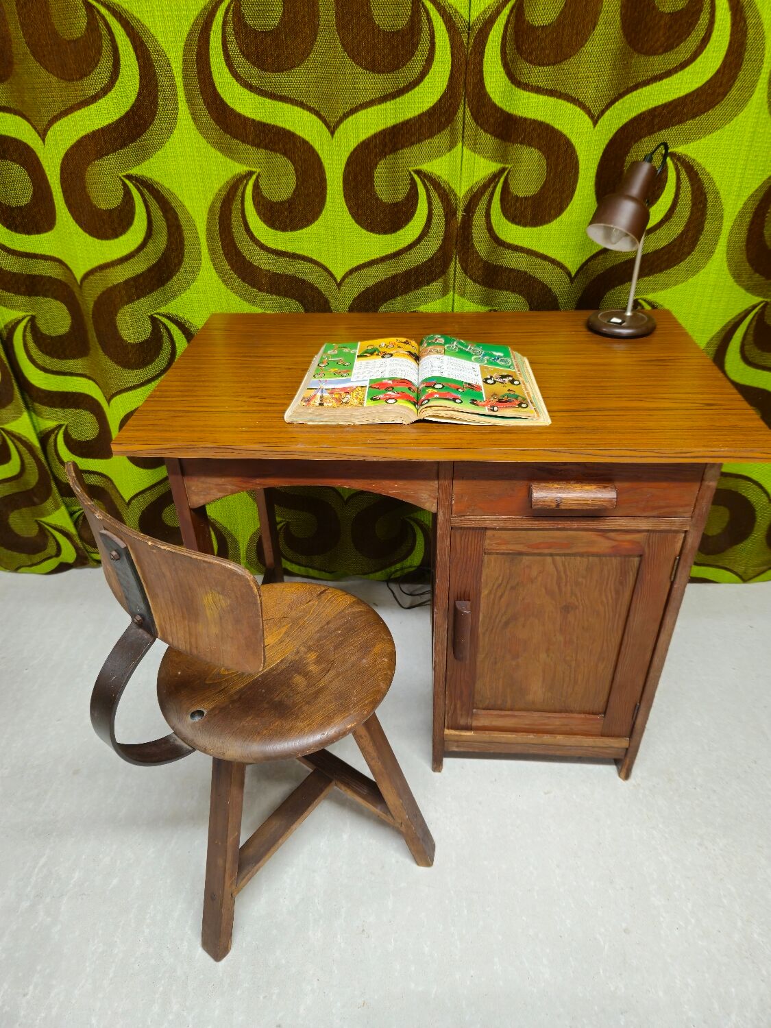 Small fir desk, workshop, 1950s