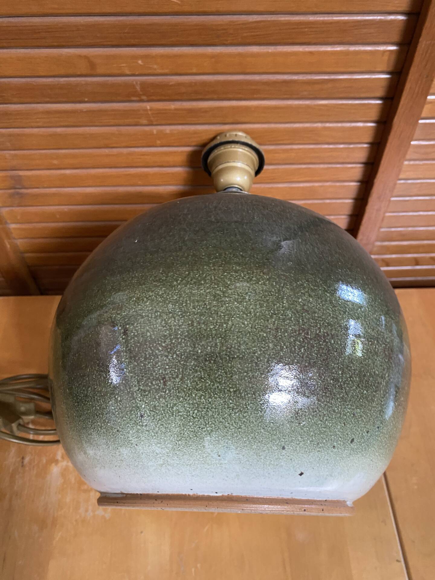 Pied de Lampe Ancien Boule Grès Émaillé Vert Nuancé Années 70 Vintage