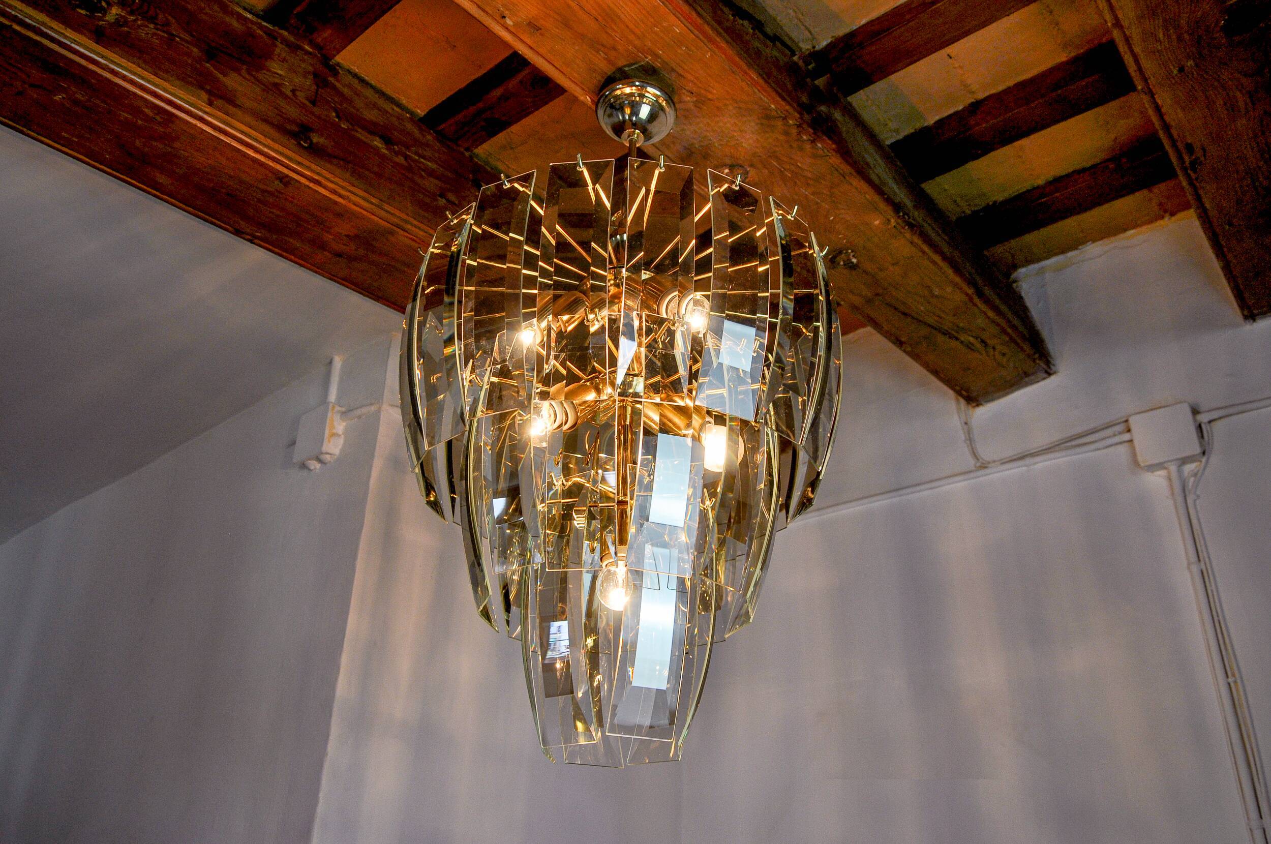 Black Veca chandelier 3 levels, Murano glass, Italy, 1970