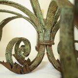 8-branch wrought iron chandelier with gray-green patina and antique gilding