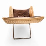 2 x Weighty rattan lounge chair / brown leather 1990s  Very good condition