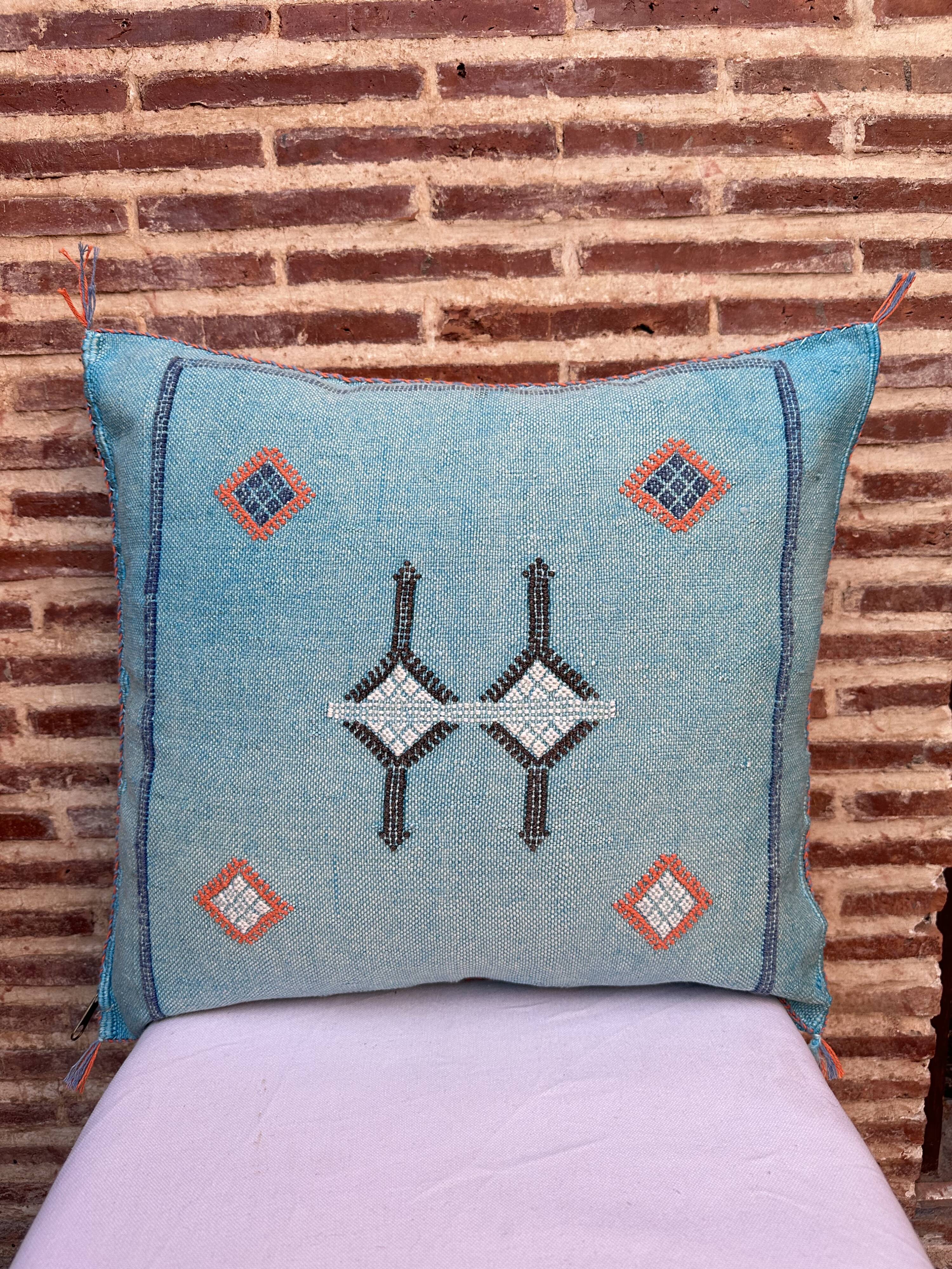 Handmade Moroccan silk cushion cover, cactus pattern