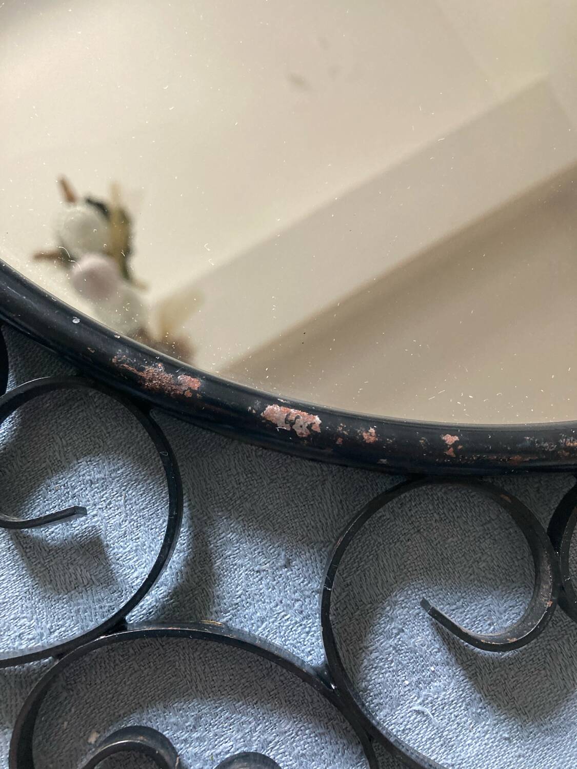 Large vintage black metal mirror Chaty Vallauris