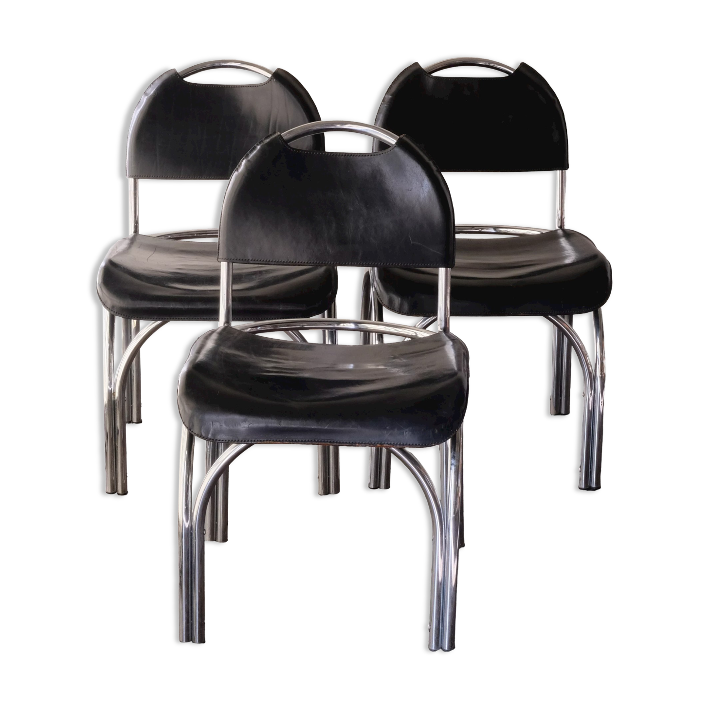 Chairs in black leather, '70