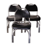 Chaises en cuir noir '70