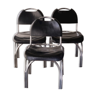 Chairs in black leather, '70