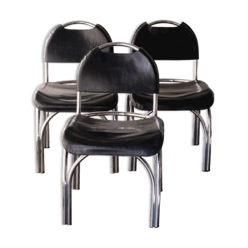 Chaises en cuir noir '70