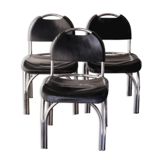 Chaises en cuir noir '70