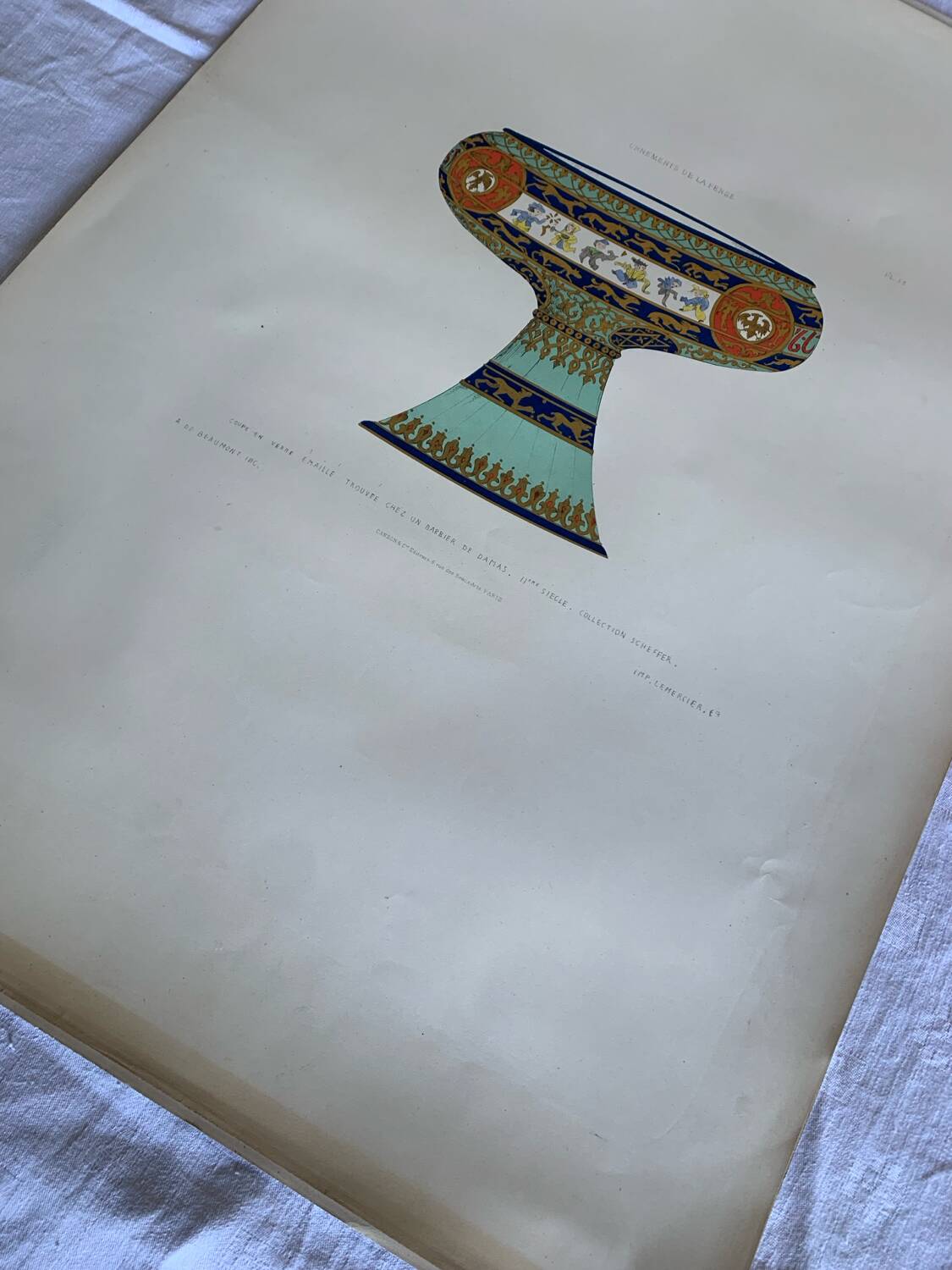 Lithographie ancienne orientale - Coupe persane émaillée