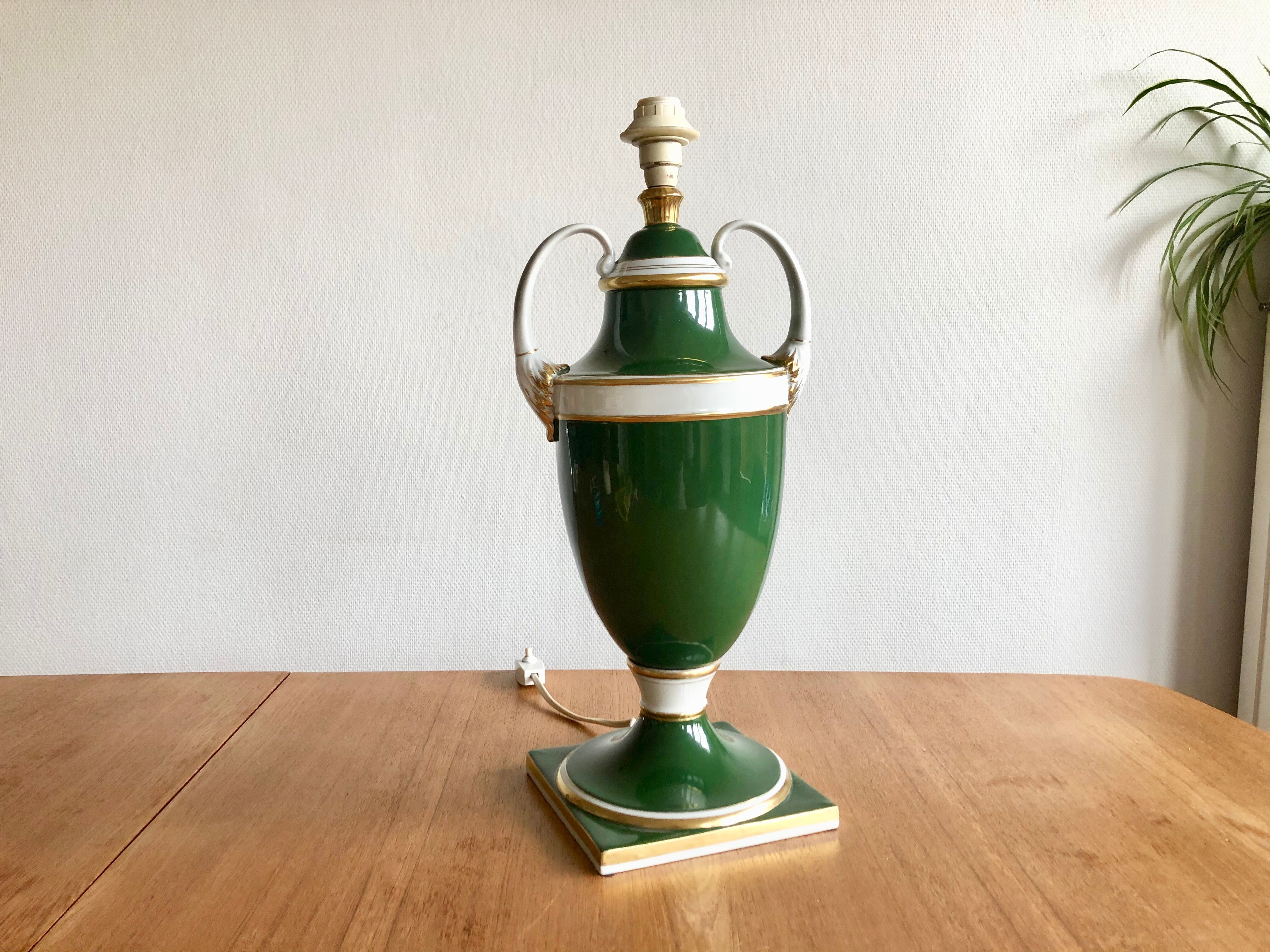 Green and gold ceramic amphora lamp foot