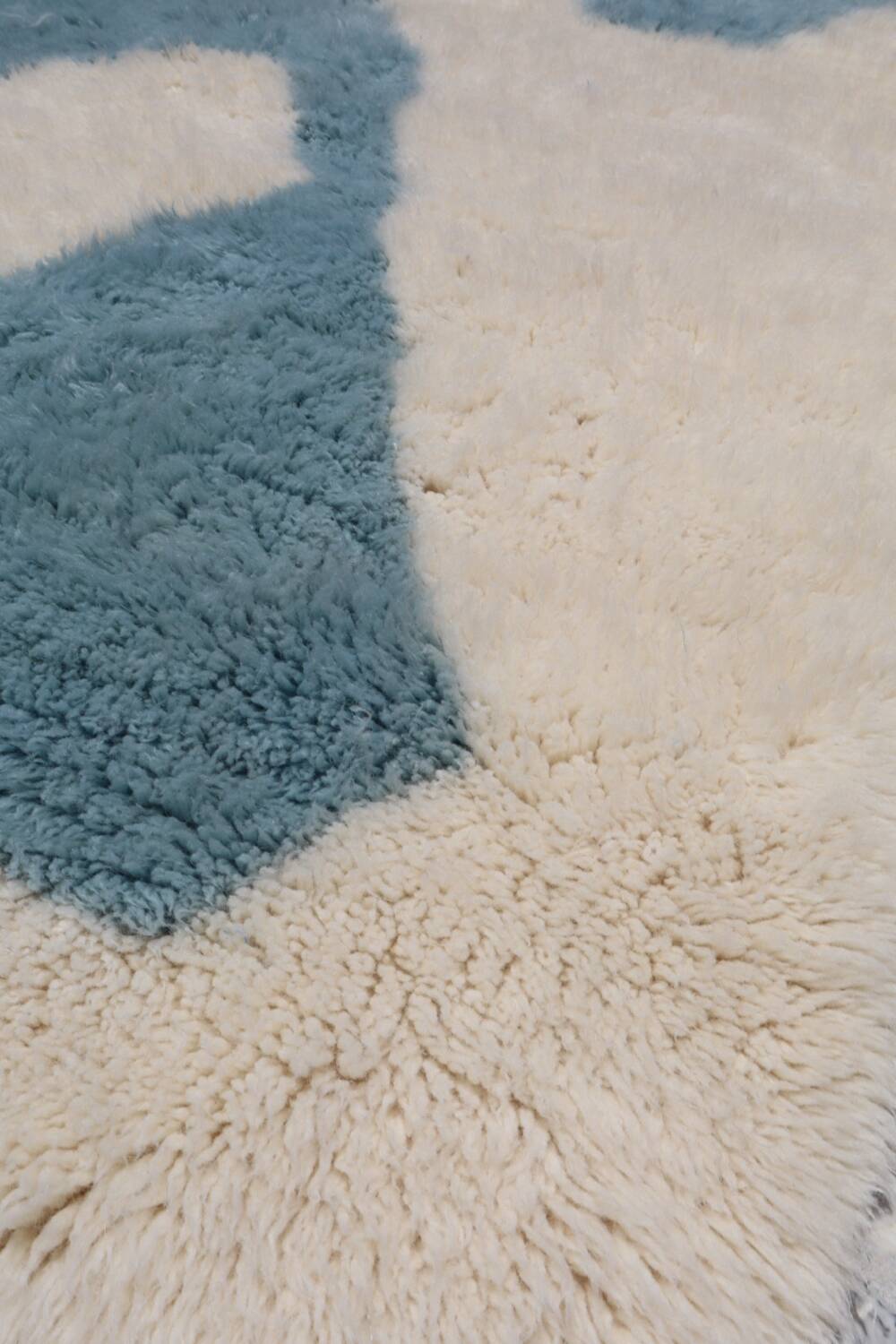 Modern sky blue and white Mrirt Moroccan rug