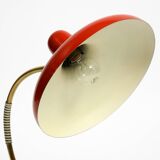 Beautiful large Mid Century Modern brass table lamp with red metal shade