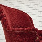 1950s, Danish highback armchair, furniture velour, beech wood legs.