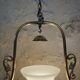 Old suspension in opaline, earthenware and brass - kerosene lamp