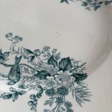 Round plate Longwy model Mignon – Antique earthenware with floral and bird decoration.