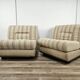 Fauteuils italiens du milieu du siècle en bois et tissu