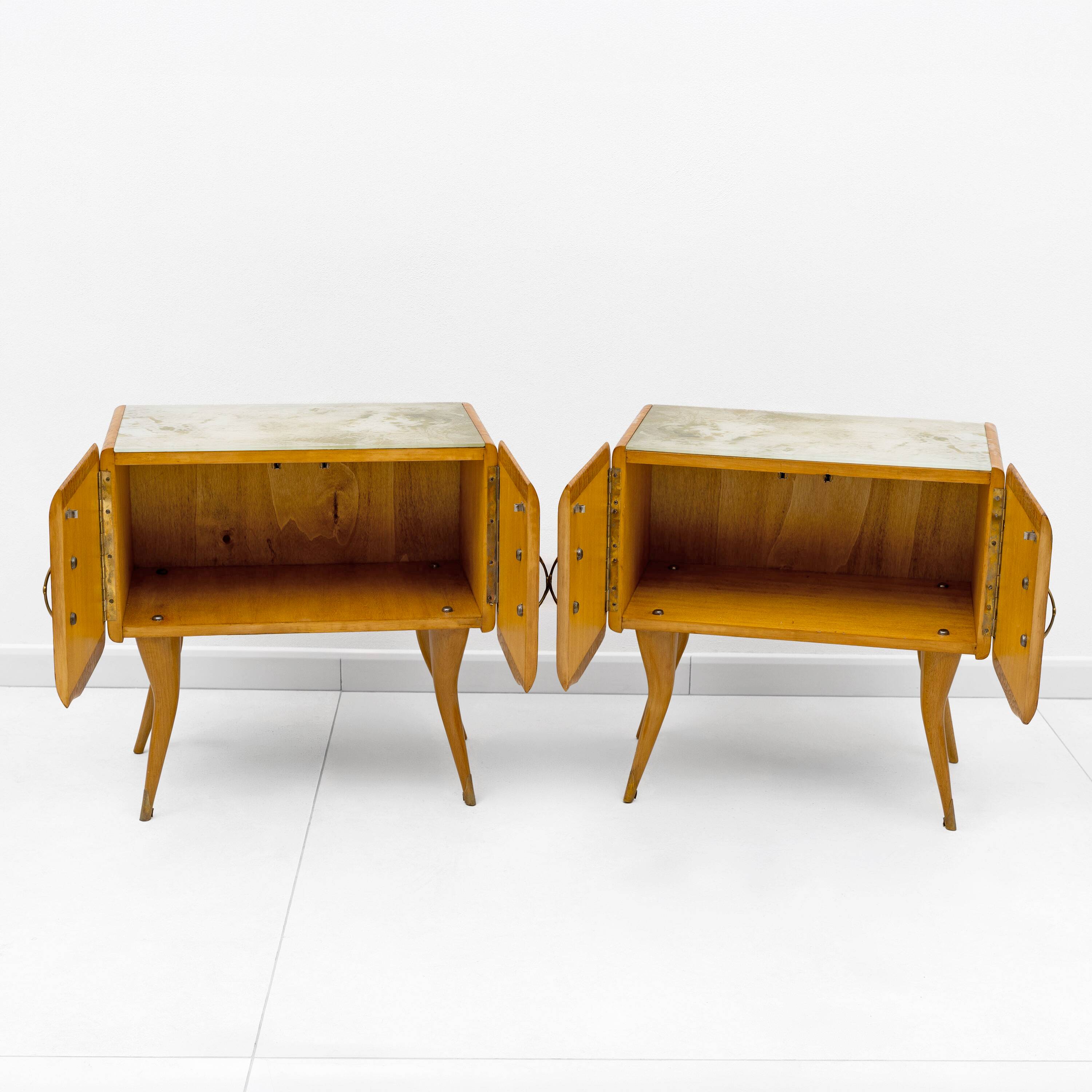 Pair of Mid-Century Style Beech and Chestnut Burl Bedside Tables, 1950s