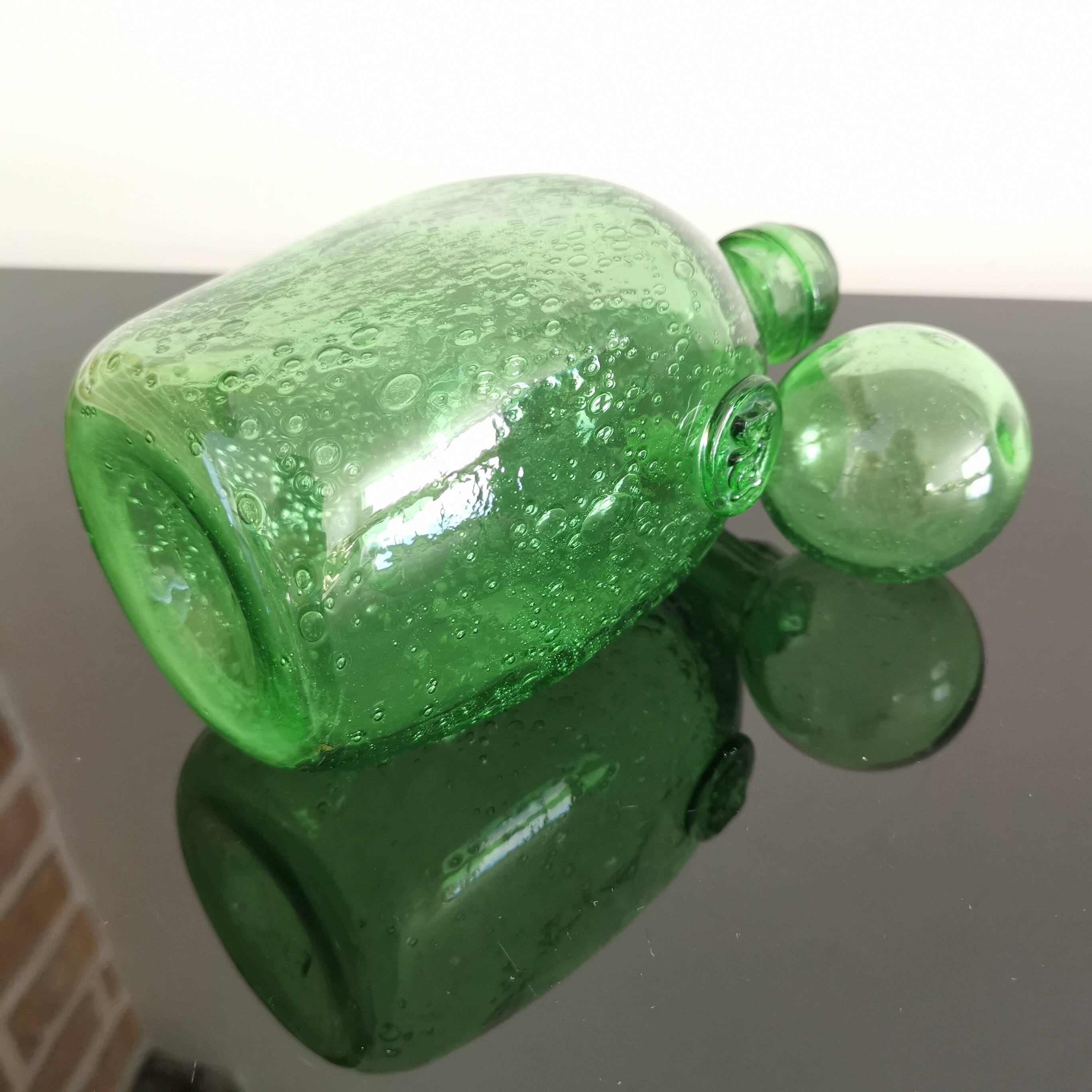 BIOT green blown glass bottle/bottle 24cm