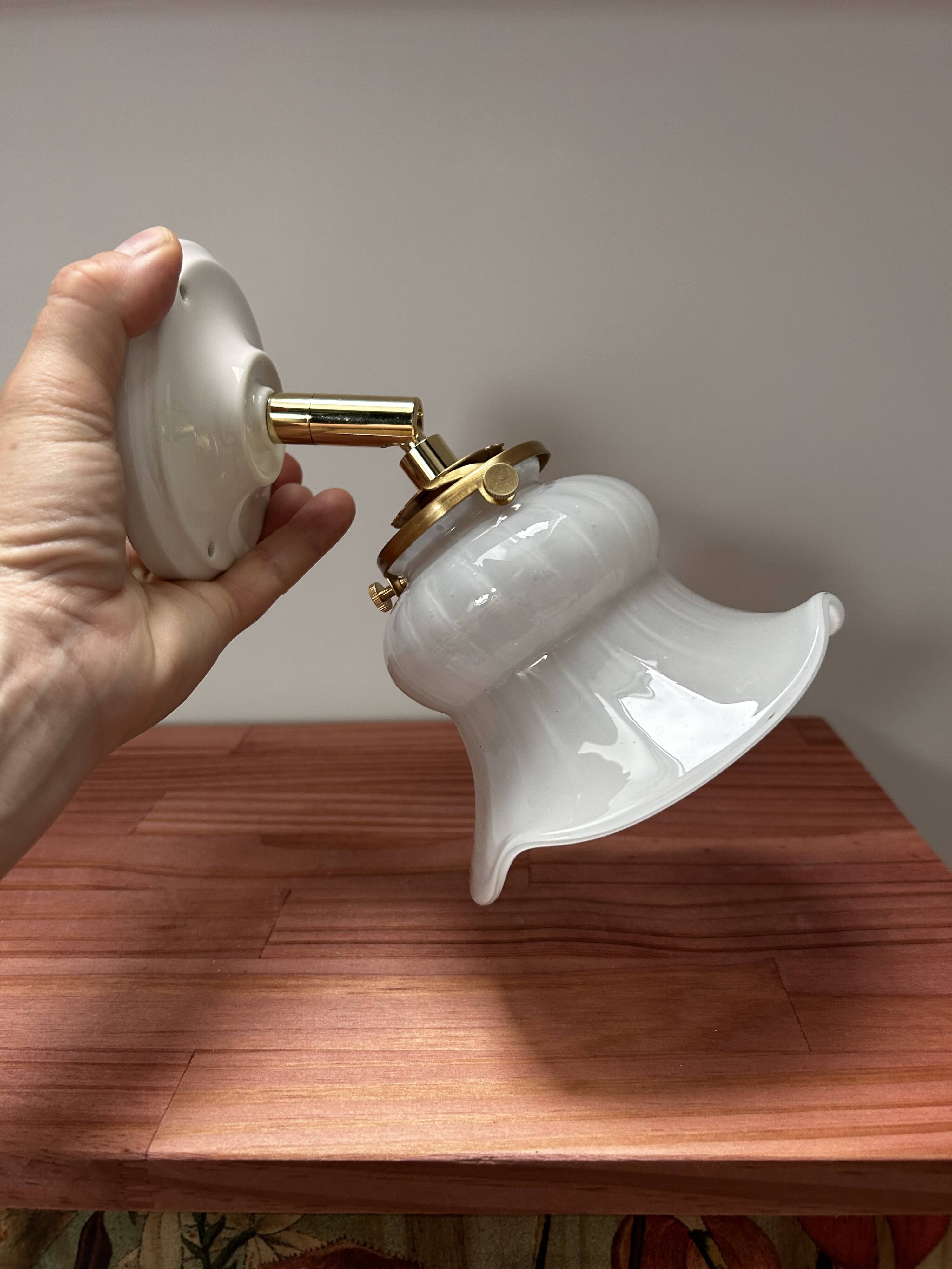 Vintage glass and ceramic tilting wall light