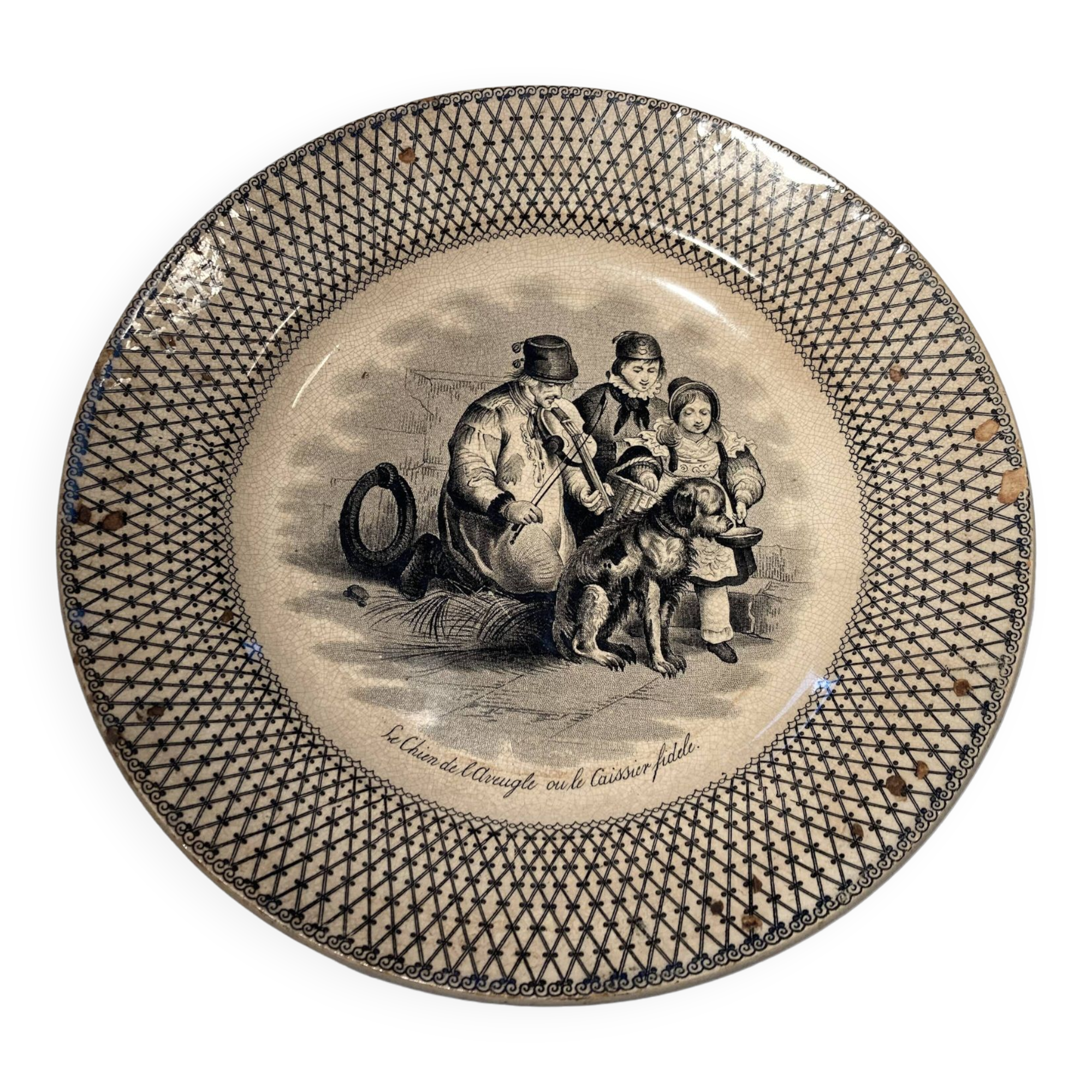 Assiette Faïence Creil Le chien de l’aveugle St Cricq Cassaux 1834