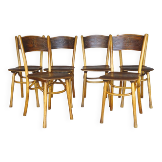 Set de 6 chaises bistrot par Kohn assises thermoformées, 1910