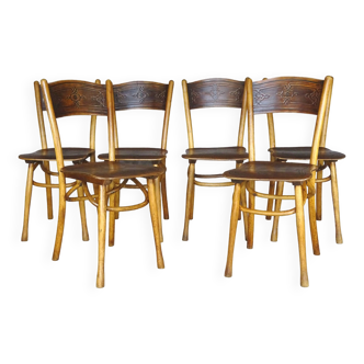 Set of 6 bistro chairs by Kohn with thermoformed seats, 1910