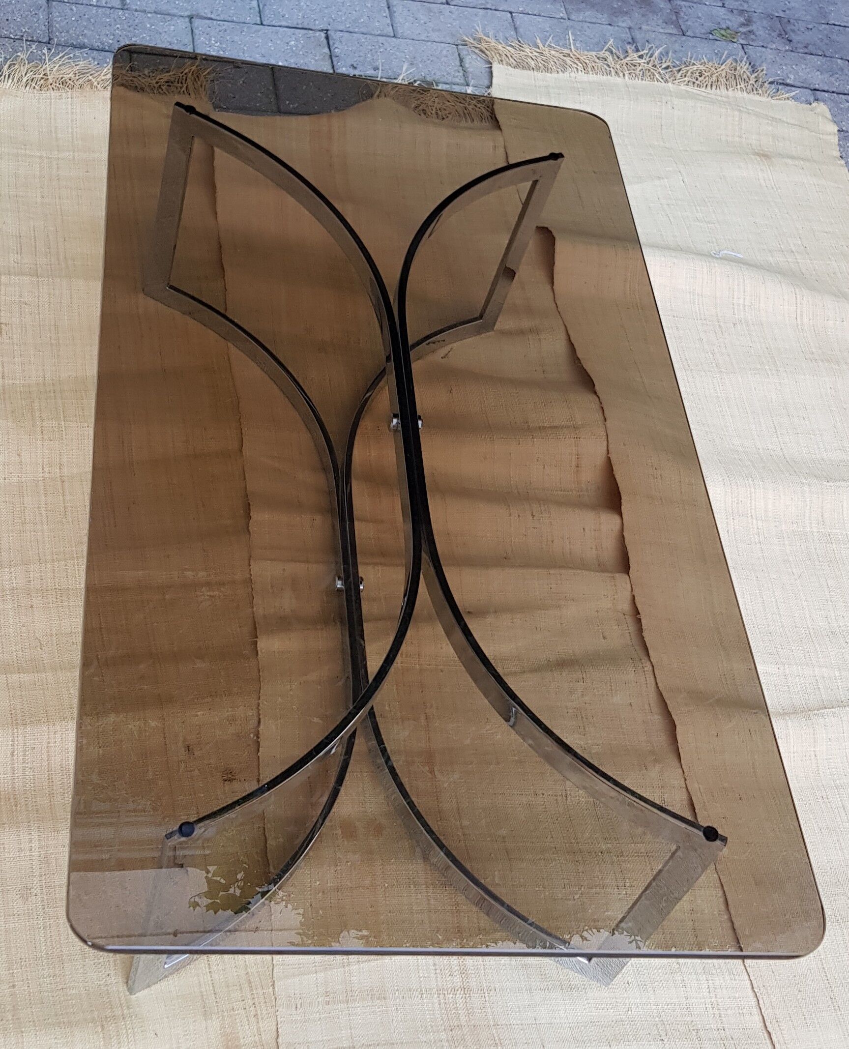 70's glass and chrome metal coffee table