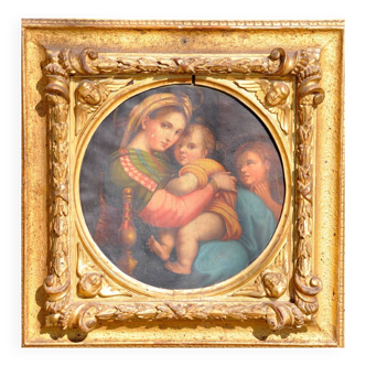 Raphael: "Mother and Child". 19th-century copy, beautiful gilt frame