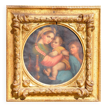Raphael: "Mother and Child". 19th-century copy, beautiful gilt frame