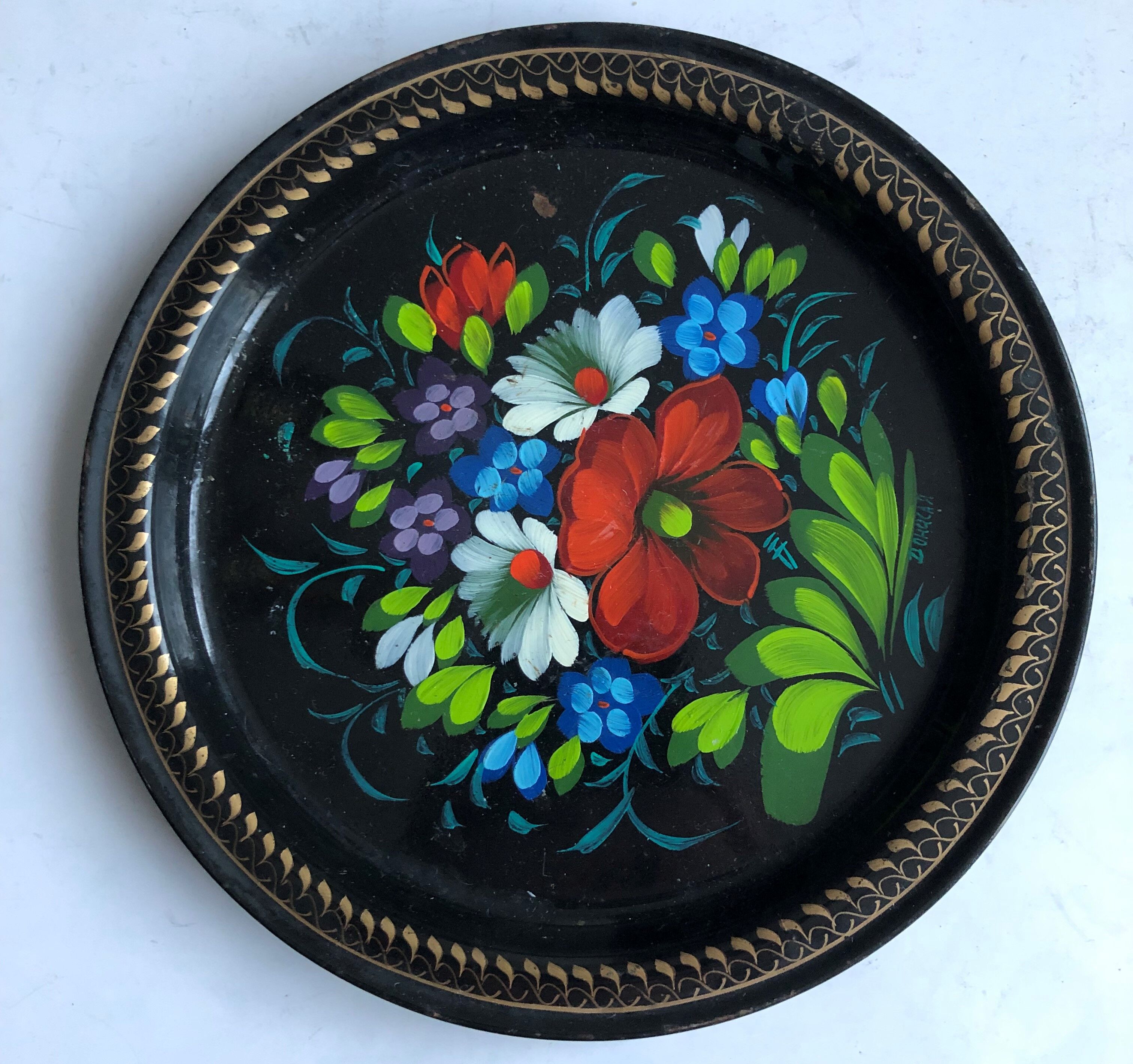Small hand-painted sheet metal tray
