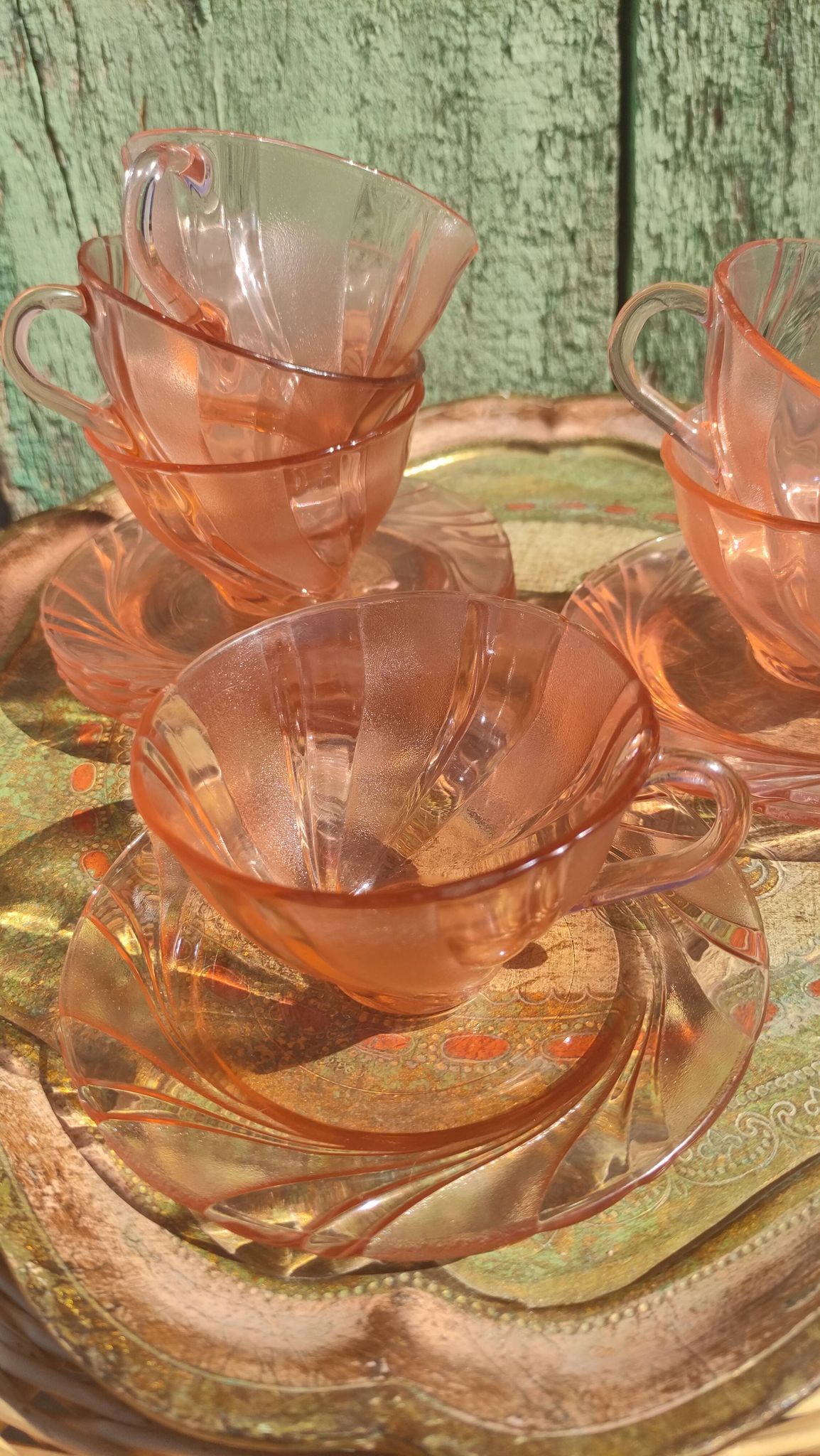 Vintage vereco pink cups France six-serve