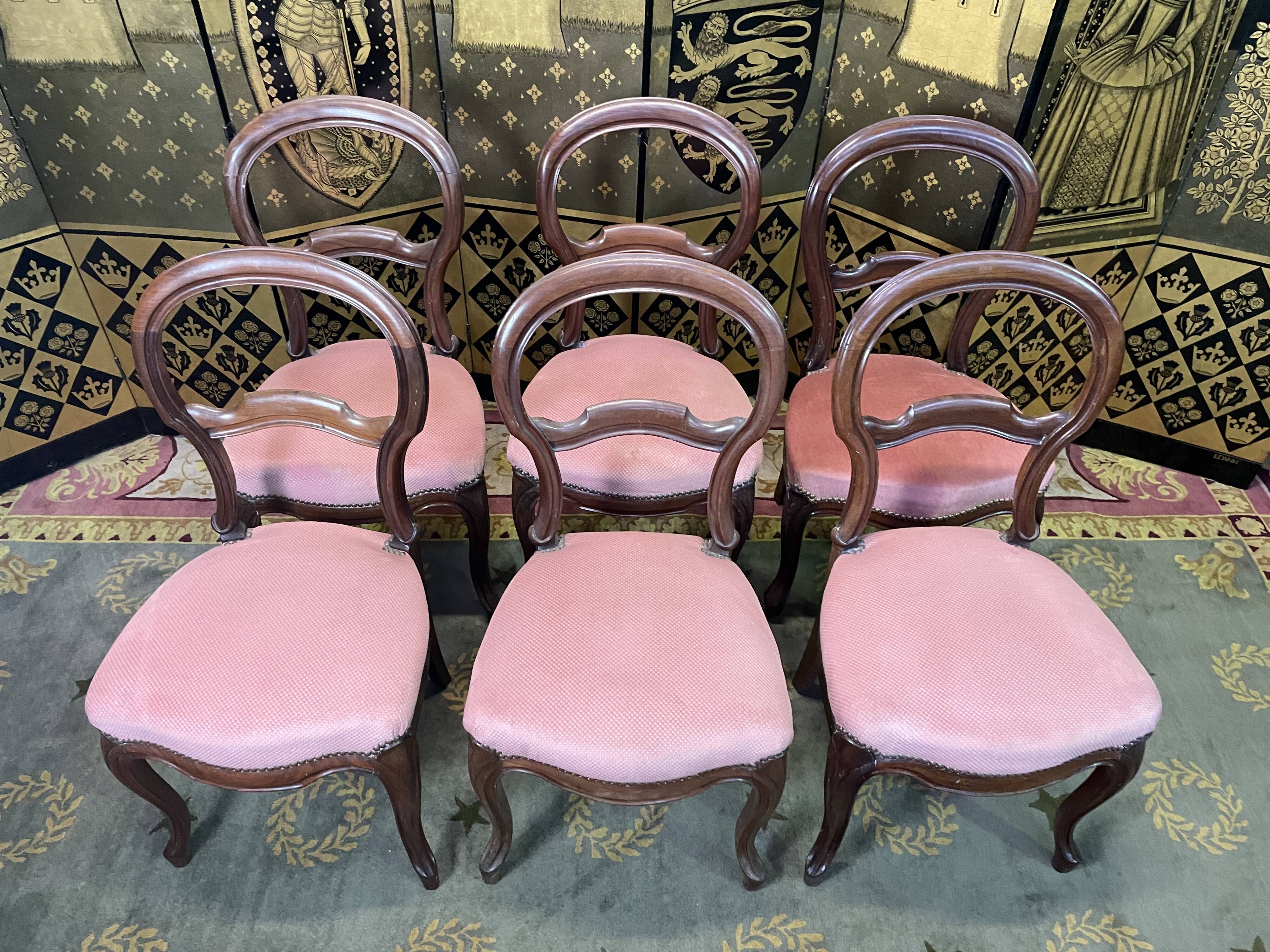 Suite of 6 Louis Philippe pink velvet chairs