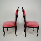 Napoleon III chairs in blackened wood and pink velvet, France, circa 1870