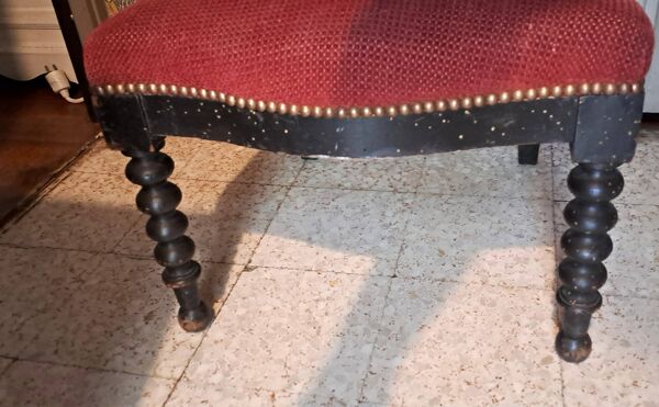 Chaise Prie Dieu Napoléon III bois noir velours rouge 1900