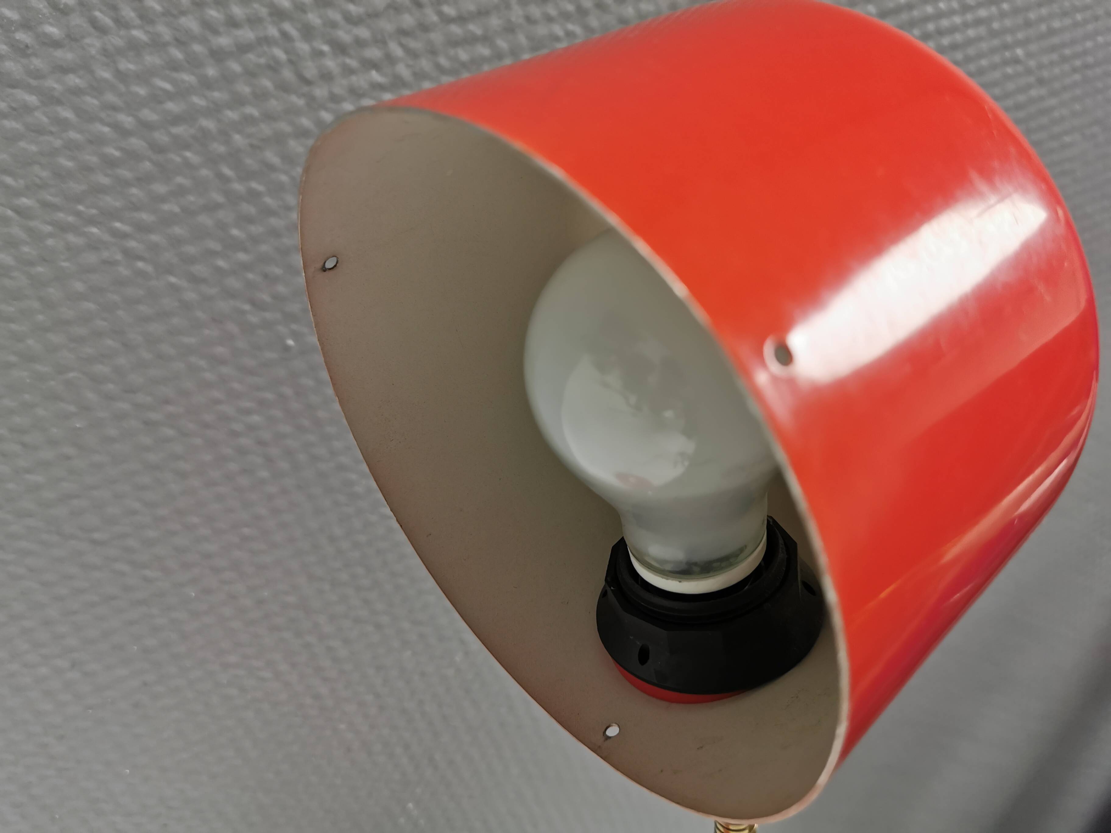 Swedish Elidus table lamp in red with adjustable brass swan neck 1970-80s