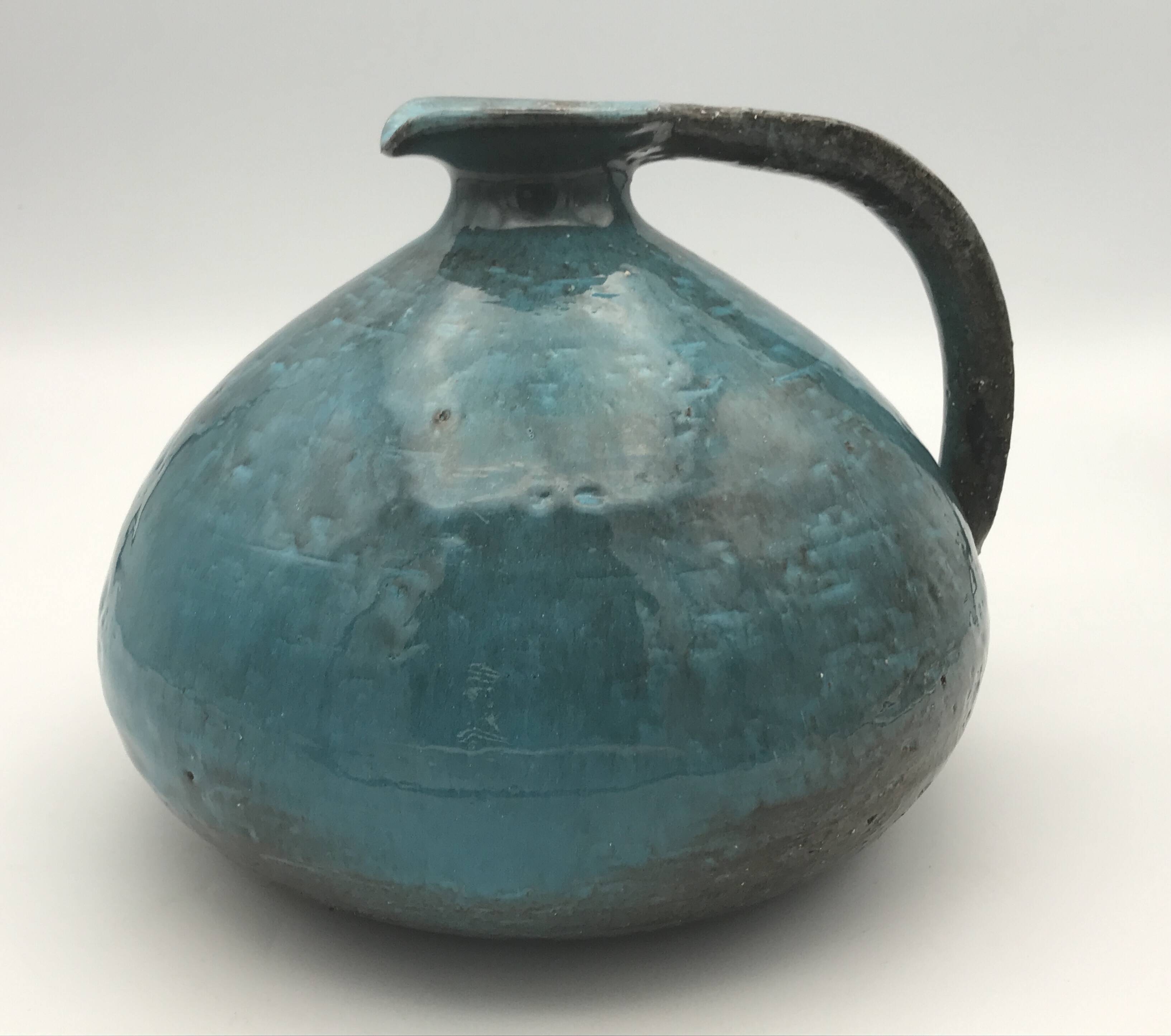 Ball-shaped vase in blue enamelled stoneware by Gérard HOFFMANN