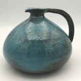 Ball-shaped vase in blue enamelled stoneware by Gérard HOFFMANN