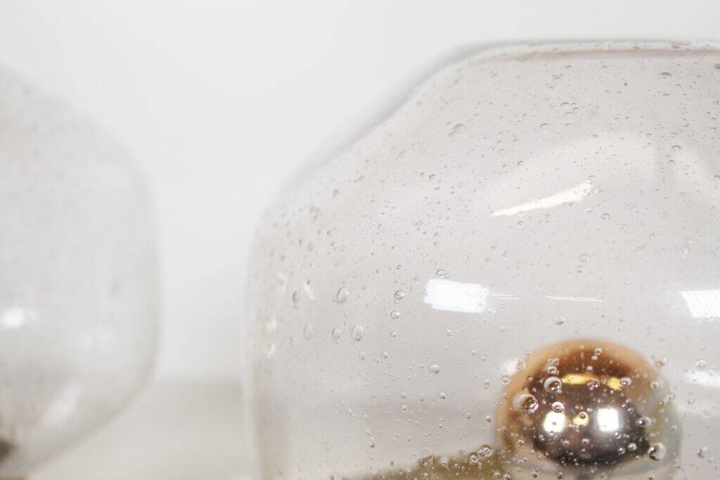 Pair of vintage brass and mouth blown glass wall lights