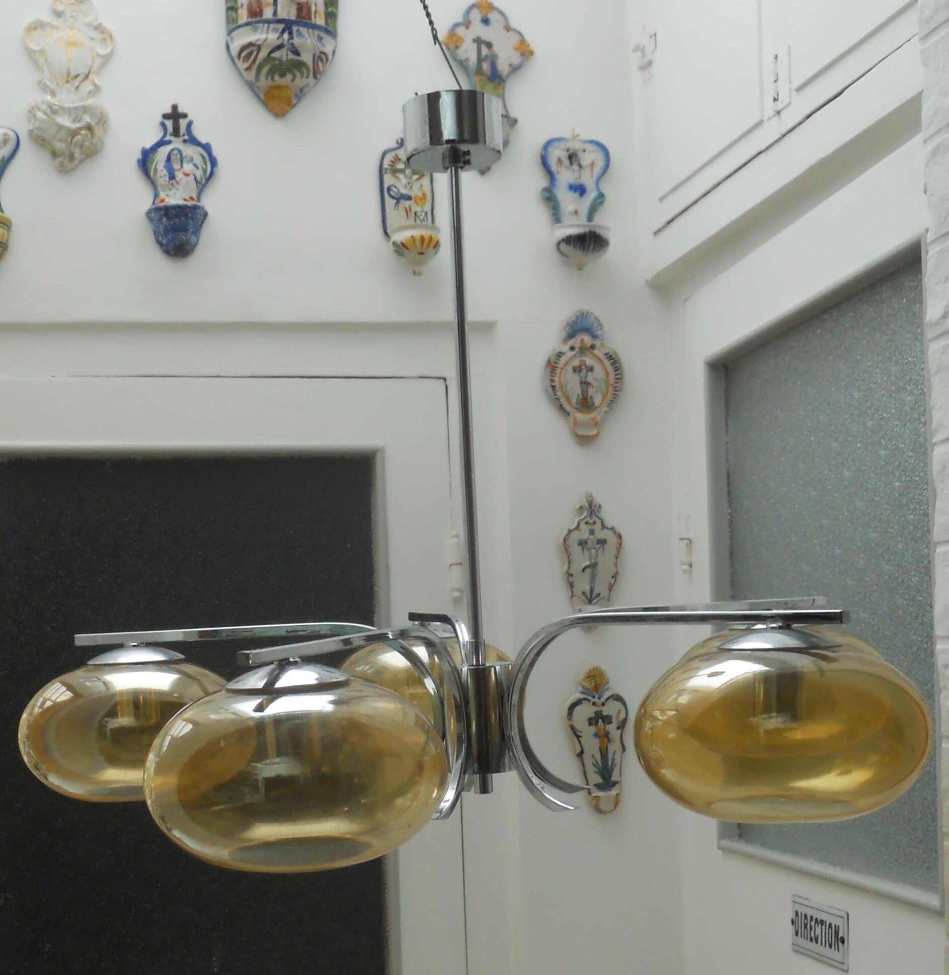 Vintage chandelier chrome and glass smokes 5 lights
