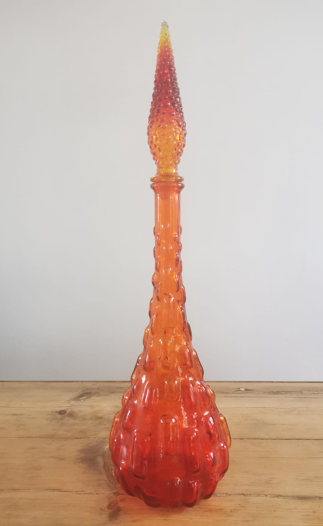 Italian carafe in Empoli glass color orange red 70