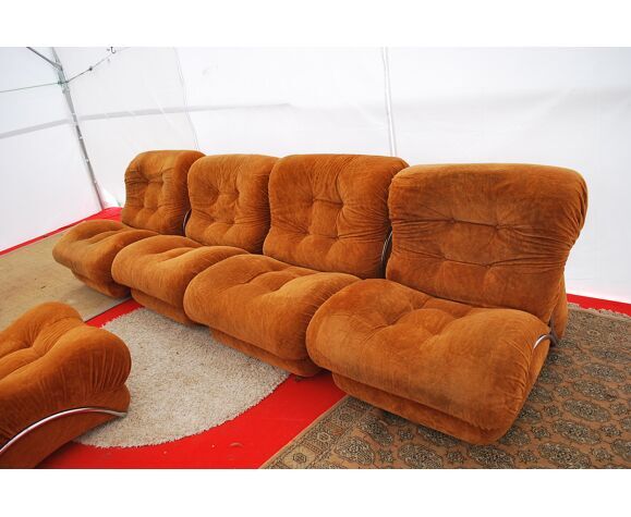 Set de 4 fauteuils vintage et pouf vintage