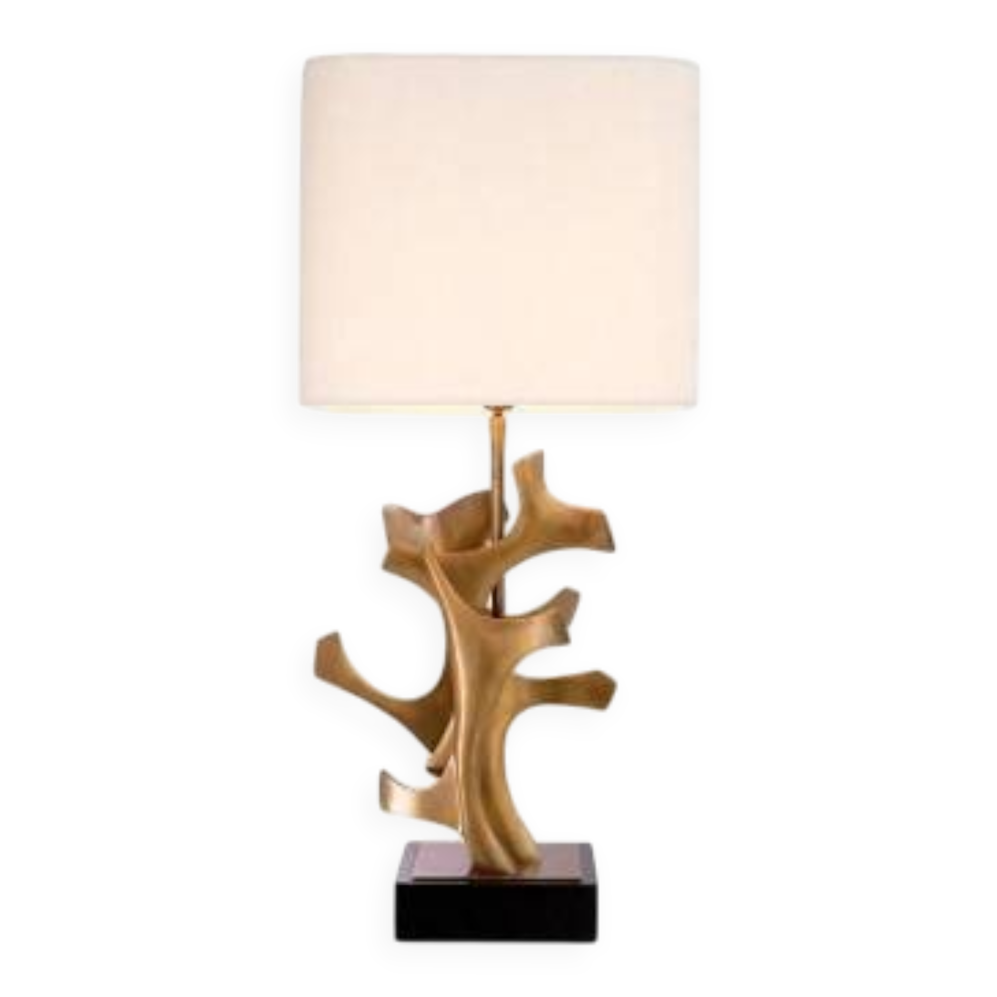 Pair of patinated brass table lamps with black granite base.