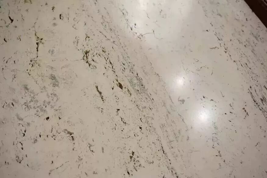 Vintage square travertine and leather coffee table